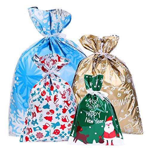 Product Cover Amosfun Christmas Goody Bags Holiday Treats Bags Christmas Party Favor Bags with Ribbon Ties 30pcs (4 Sizes)