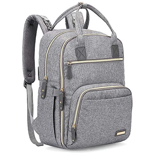 Product Cover Diaper Bag Backpack, iniuniu Large Unisex Baby Bags Multifunction Travel Backpack for Mom and Dad with Changing Pad and Stroller Straps, Gray