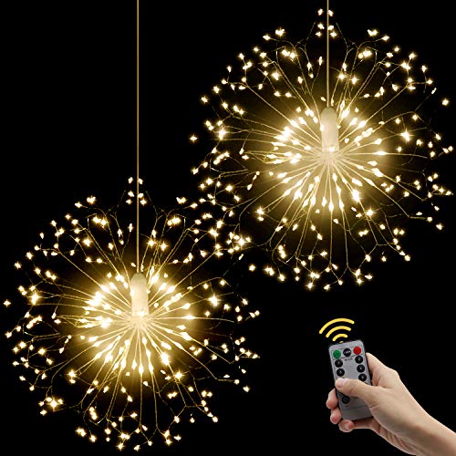 Product Cover Hensun String, 8 Modes Dimmable with Remote Control, Battery Operated Hanging Starburst 198 LED IP44 Waterproof, Decorative Wire Lights for Parties, Warm White Pack