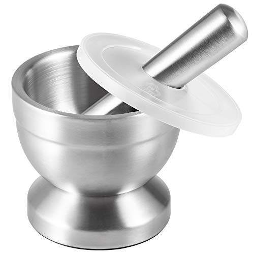 Product Cover Tera 18/8 Stainless Steel Mortar and Pestle with Brush,Pill Crusher,Spice Grinder,Herb Bowl,Pesto Powder