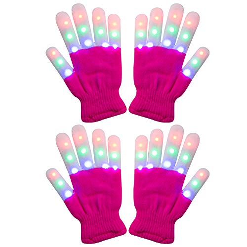 Product Cover Amazer 2 Pack Kids Light Gloves Children Finger Light Flashing LED Warm Gloves with Lights for Birthday Party Christmas Xmas Dance Gifts for More Fun- Magenta