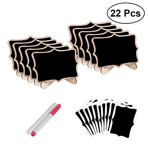 Product Cover SUPVOX Mini Wood Lace Shape Chalkboards with Support Message Board Signs for Home Birthday Party, Medium, Black -Set of 22 Pieces