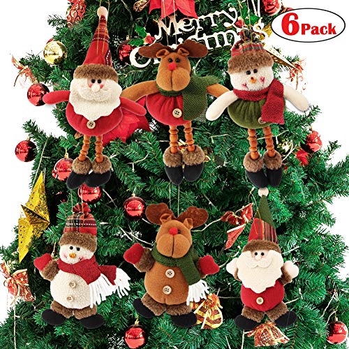 Product Cover Dreampark Plush Christmas Ornaments, 6 Pack Xmas Hanging Ornaments Decorations Festive Season Pendant - Santa/Snowman/Reindeer Ornaments Plush for Christmas Tree