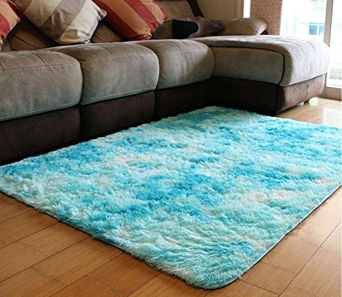 Product Cover PAGISOFE Fuzzy Abstract Area Rugs for Bedroom Living Room Fluffy Shag Fur Rug for Kids Nursery Dorm Room (Blue and White) Furry Rugs Shaggy Decorative Accent Rug for Home Floor Carpet Multicolor