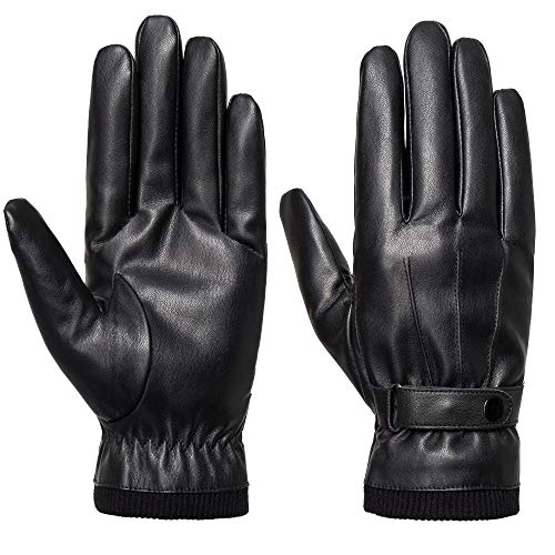 Product Cover SANKUU Men's Winter Black Gloves Leather Touchscreen Snap Closure Cycling Glove Outdoor Riding Warm Waterproof Gloves