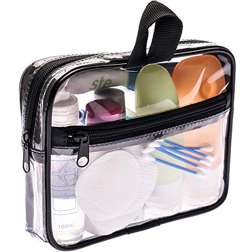 Product Cover TSA Approved Toiletry Bag 3-1-1 Clear Travel Cosmetic Bag with Handle - Quart Size Bag with Zipper - Carry-on Luggage Clear Toiletry Bag for Liquids - Airport Airline TSA Compliant Bag for Man Women