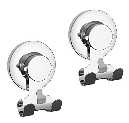 Product Cover Suction Cup Hooks Holder Powerful Vacuum Organizer for Towel, Coat, Bathrobe and Loofah 304 Stainless Steel Removable Hooks for Bathroom & Kitchen, Towel Hanger Storage (2 Pack)