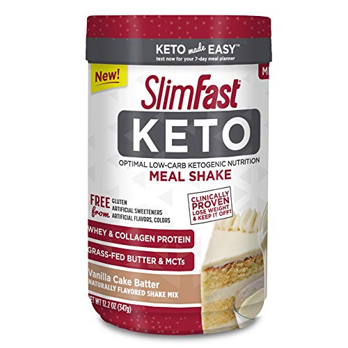 Product Cover SlimFast Keto Meal Replacement Shake Powder, Vanilla Cake Batter, 12.2 Ounce, Pack of 1