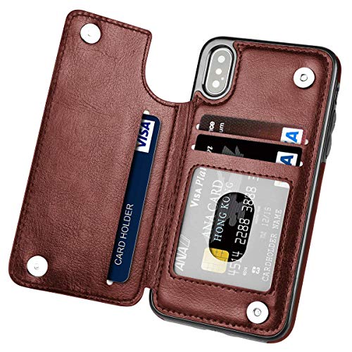Product Cover iPhone Xs Max Case,Hoofur Slim Fit Premium Leather iPhone Xs Max Wallet Case Card Slots Shockproof Folio Flip Protective Shell for Apple iPhone Xs Plus (6.5 inch) 2018 (Brown)