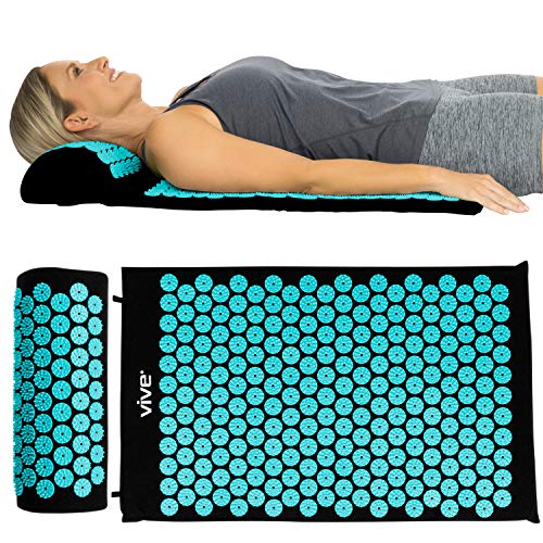 Product Cover Vive Acupressure Mat - Bed of Nails Massage Pillow Pad - Full Body Massager Cushion for Back, Legs, Neck, Sciatica, Trigger Point Therapy, Stress and Pain Relief - Memory Foam for Chair, Bed, Travel
