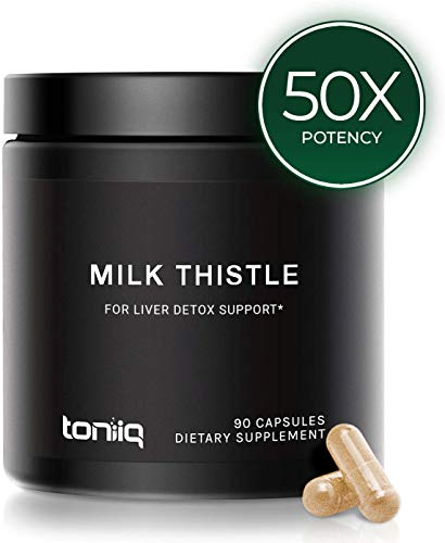 Product Cover Ultra High Strength Milk Thistle Capsules - 25,000mg 50x Concentrated Extract - The Strongest Milk Thistle Supplement Available - 80% Silymarin - Liver Support Supplement - 90 Capsules