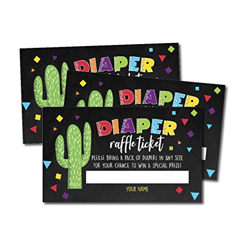 Product Cover 25 Fiesta Diaper Raffle Ticket Lottery Insert Cards for Girl or Boy Baby Shower Invitations, Spanish Mexican Supplies and Games for Neutral Gender Reveal Party, Bring a Pack of Diapers to Win Favors