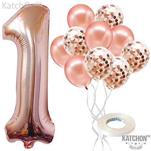 Product Cover Number 1 Rose Gold Balloon - Large, Pack of 11 | Real Rose Gold Confetti Party Decorations | Great for 1st Birthday Decorations Supplies, Anniversary, Baby Bridal Shower | Home and Office Decor