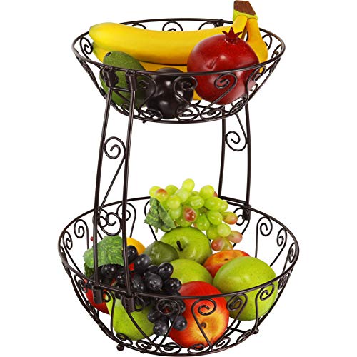 Product Cover 2-Tier Countertop Fruit Basket Bowl Storage, Bronze