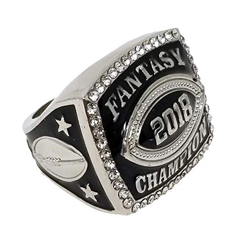 Product Cover Decade Awards 2018 Silver Fantasy Football Champion Ring with Rhinestone Border | Heavy FFL League Champ Ring with Stand