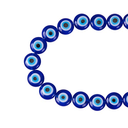Product Cover NBEADS 1 Strand (About 38pcs) Blue Flat Round Evil Eye Handmade Glass Lampwork Beads Charms Spacer Beads for Bracelets Necklace Jewelry Making