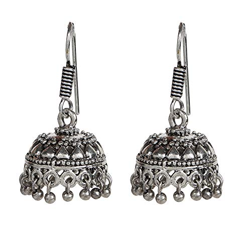 Product Cover Sansar India Oxidized Small Lightweight Jhumka Indian Earrings Jewelry for Girls and Women 1564
