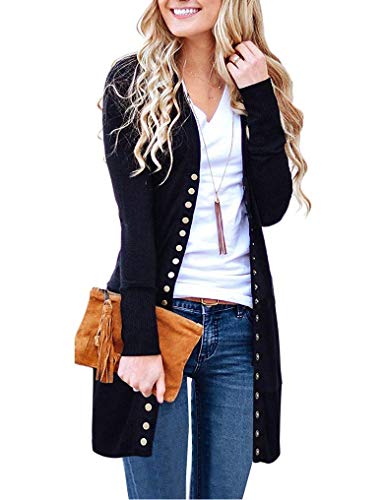 Product Cover Halife Women's Long Sleeve Snap Button Down Ribbed Neckline Knit Cardigan Sweater Coat