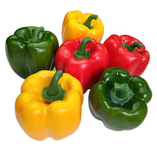 Product Cover Lorigun Artificial Bell Peppers Fake Veggie Colorful Bell Peppers for Decoration, Decorative Vegetables, Red Green Yellow Bell Peppers 6Pcs (Each Color 2Pcs)