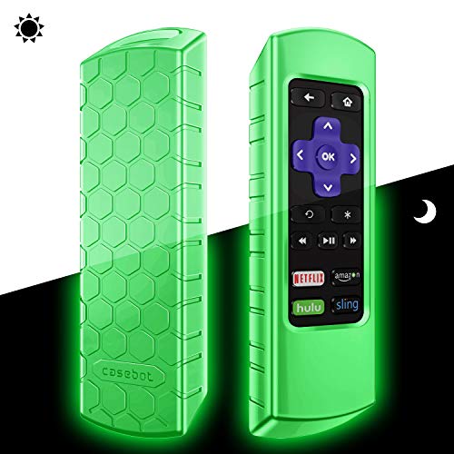 Product Cover Fintie Protective Case for Roku Express, Roku Premiere RC68 RC69 RC108 RC112 Remote - Casebot (Honey Comb Series) Light Weight (Anti Slip) Shock Proof Silicone Remote Cover, Green Glow