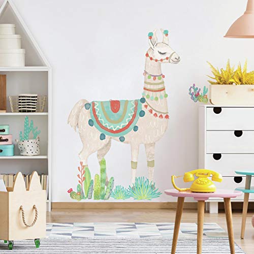 Product Cover RoomMates Watercolor Llama Peel And Stick Giant Wall Decals, tan, green, blue, 1 Sheet 36.5 inches x 17.25 inches / 1 Sheet at 9 inches x 36.5 inches - RMK3839GM