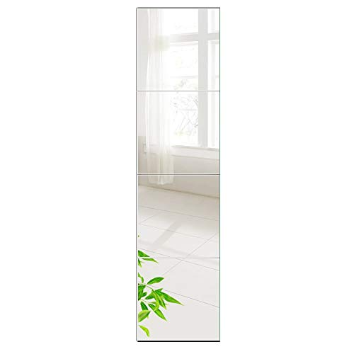 Product Cover Beauty4U Full Length Tall Mirror Tiles - 12 Inch x 4Pcs Frameless Wall Mirror Set HD Vanity Make Up Mirror for Wall Décor