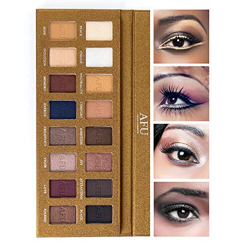 Product Cover AFU High Pigmented Eyeshadow Palette Matte + Shimmer 16 Colors Makeup Natural Bronze Neutral Smokey Blendable Waterproof Eye Shadows Cosmetic - E-11