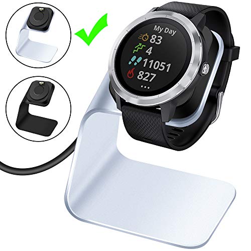 Product Cover EZCO Charger Dock Compatible with Garmin Vivoactive 3 / Vivoactive 3 Music, Premium Aluminm Charging Cable Stand Base Station USB Date Syn for Fenix 5 / Vivoactive 3 Music Smartwatch, Silver