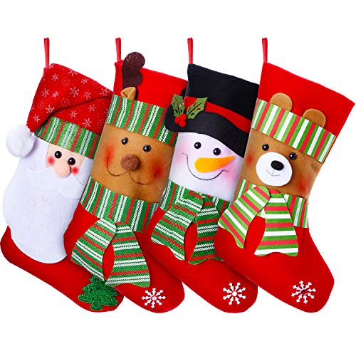 Product Cover Jetec 4 Pieces Christmas Holiday Stockings Snowman Santa Bear Reindeer Christmas Stockings Gift and Treat Bag for Favors and Decorating Ornaments