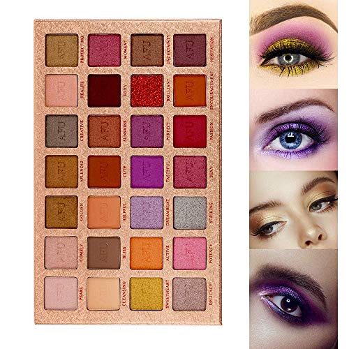 Product Cover AFU High Pigmented Eyeshadow Palette Matte + Shimmer 28 Colors Makeup Natural Bronze Nudes Neutral Smokey Blendable Waterproof Eye Shadows Cosmetic - C-12