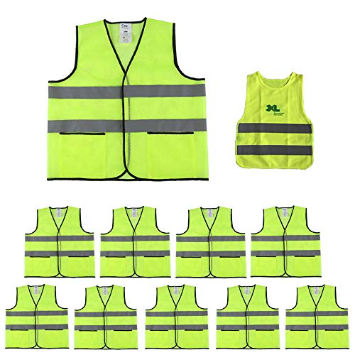 Product Cover CIMC,Yellow Reflective Safety Vest with Pockets,10 Pack,Bright Construction Vest with Reflective Strip,Made from Breathable Neon Yellow Mesh Fabric,High Visibility Vest for Woman and Men (neon yellow)