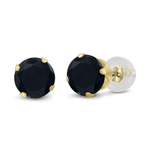 Product Cover Gem Stone King 14K Yellow Gold Black Onyx Stud Earrings 0.92 cttw Gemstone Birthstone Round 5MM