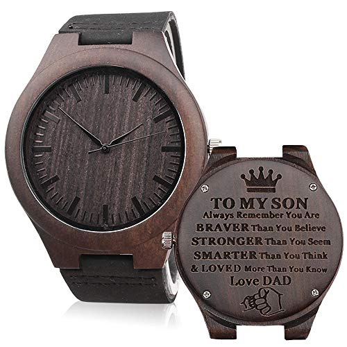 Product Cover Engraved Wooden Watches for Son - Engraved 'to My Son Love Dad' -Perfect Gift from Dad to Sons Watch Birthday Gift