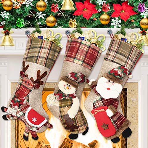 Product Cover Dreampark Christmas Stockings, 3 Pack Classic Plaid Xmas Stocking 18