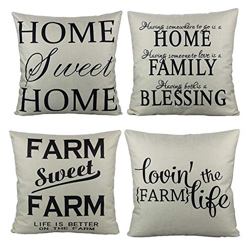 Product Cover All Smiles Farmhouse Style Throw Pillow Cases Covers Family Home Décor Quote Saying Words Cushion Rustic Decorative Christmas Decorations 18x18 Set of 4 for Sofa Couch
