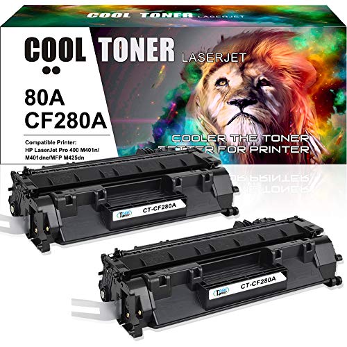 Product Cover Cool Toner Compatible Toner Cartridge Replacement for HP 80A CF280A 80X CF280X for HP Laserjet Pro 400 M401A M401D M401N M401DN M401DNE M401DW, Laserjet Pro 400 MFP M425DN Laser Ink Printer Black-2PK