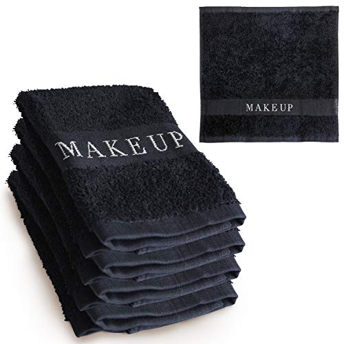Product Cover The Little Black Towel Makeup Remover Cloth (4 Pack) Plush Washcloths for Gentle Face Wash & Removing Eye Liner & Mascara, plus Foundation Eraser w/ Bleach Resistant Cotton & Soft Jacquard Lettering