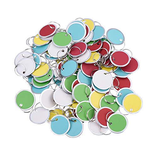 Product Cover Fanrel 100 Pieces Metal Rimmed Key Tags Round Paper Tags with Split Rings (31mm, Multicolor)