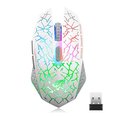 Product Cover Q8 Wireless Gaming Computer Mouse, 2.4GHz USB Optical Rechargeable Ergonomic LED Wireless Silent Mouse, 3 Adjustable DPI, 6 Buttons, Compatible with PC, Laptop, Notebook, Desktop (White)