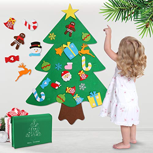 Product Cover Felt Christmas Tree, 3ft DIY Christmas Tree with 32pcs Ornaments Door Wall Hanging Xmas Gifts for Kids Christmas New Year Decoration