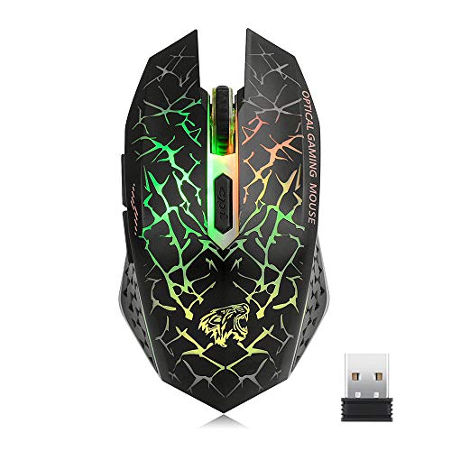 Product Cover Q8 Wireless Gaming Computer Mouse, 2.4GHz USB Optical Rechargeable Ergonomic LED Wireless Silent Mouse, 3 Adjustable DPI, 6 Buttons, Compatible with PC, Laptop, Notebook, Desktop (Black)