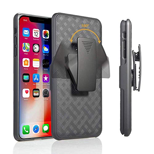 Product Cover iPhone Xs Max Holster Case, Combo Shell & Holster Case - Anti Slip Slim Shock Proof Shell Case Built-in Kickstand, Swivel Belt Clip Holster Compatible for Apple iPhone Xs Max 6.5inch Case - Black
