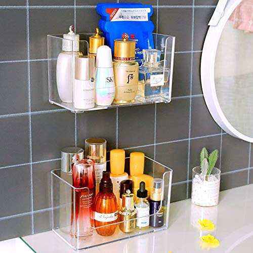 Product Cover Sooyee 2-Pack Shower Caddies,No Drilling Wall Mounted Bathroom Corner Shelf Organizer with Hooks Suction Kitchen Storage,Stackable Makeup Organizer Stand on Countertop,Clear