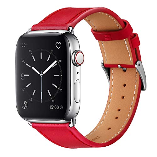 Product Cover Marge Plus Compatible with Apple Watch Band 42mm 44mm, Genuine Leather Replacement Band Compatible with iWatch Series 5 4 (44mm) Series 3 2 1 (42mm) Sport and Edition, Red