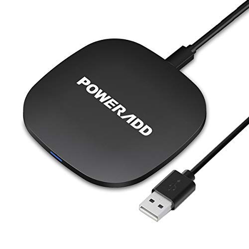 Product Cover Poweradd Qi-Certified Wireless Charger, Ultra Slim Wireless Charging Pad [Sleep-Friendly] Cord Compatible with iPhone Xs Max/XR/XS and Qi-Enabled Devices, 10W for Samsung S10/S9/, Power Pad