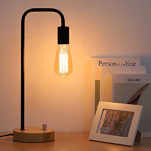 Product Cover Industrial Table Lamp, Vintage Night Stand Lamp, Minimalist Wood Desk Lamp for Bedroom, Living Room, Coffee Table, Office, College Dorm