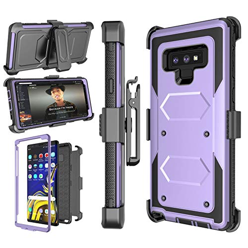 Product Cover Njjex Case Compatible with Samsung Galaxy Note 9, [Nbeck] Shockproof Heavy Duty Rugged Locking Swivel Holster Belt Clip Kickstand Full Body Hard Shell Phone Cover Case for Samsung Note 9 [Purple]