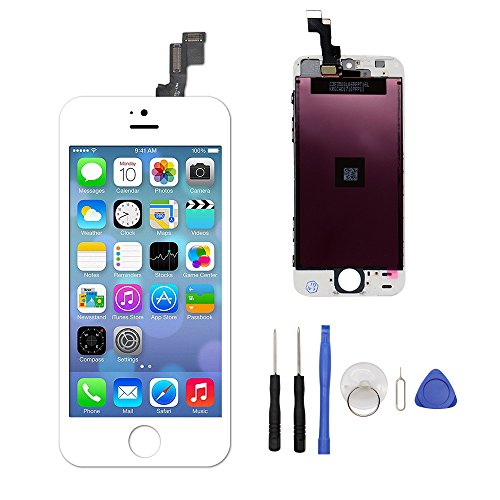 Product Cover EXW LCD Touch Screen Digitizer Replacement Full Assembly for iPhone 5S with Free Tools Kit (for iPhone 5S White)
