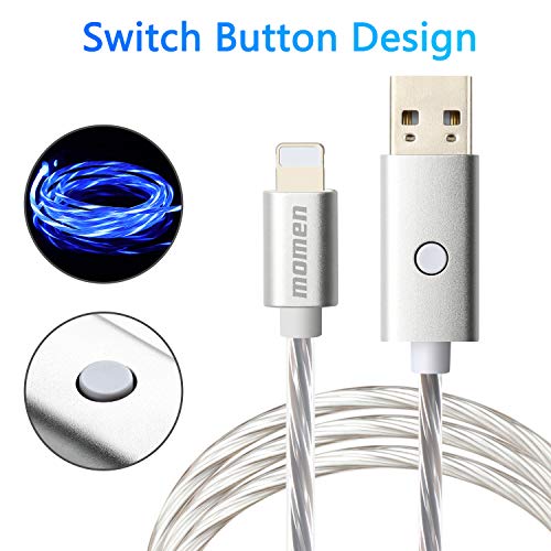 Product Cover LED Charging Cable 10ft Compatible for iPhone 11/11 Pro/11 Pro Max/Xs/XS Max/XR/X / 8/8 Plus / 7/7 Plus More, Momen LED Visible Flowing Charging Cord with 5 Light Modes(Blue Light)