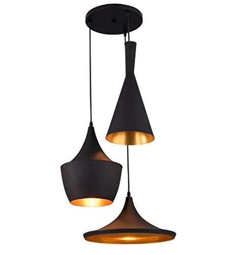 Product Cover Groeien 3-Light Industrial Black Finish Metal Shade Hanging Pendant Ceiling Lamp Fixture Tulip Cone Disc (Bulb not Included)
